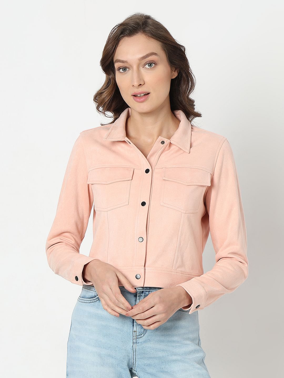 Peach Cropped Suede Jacket