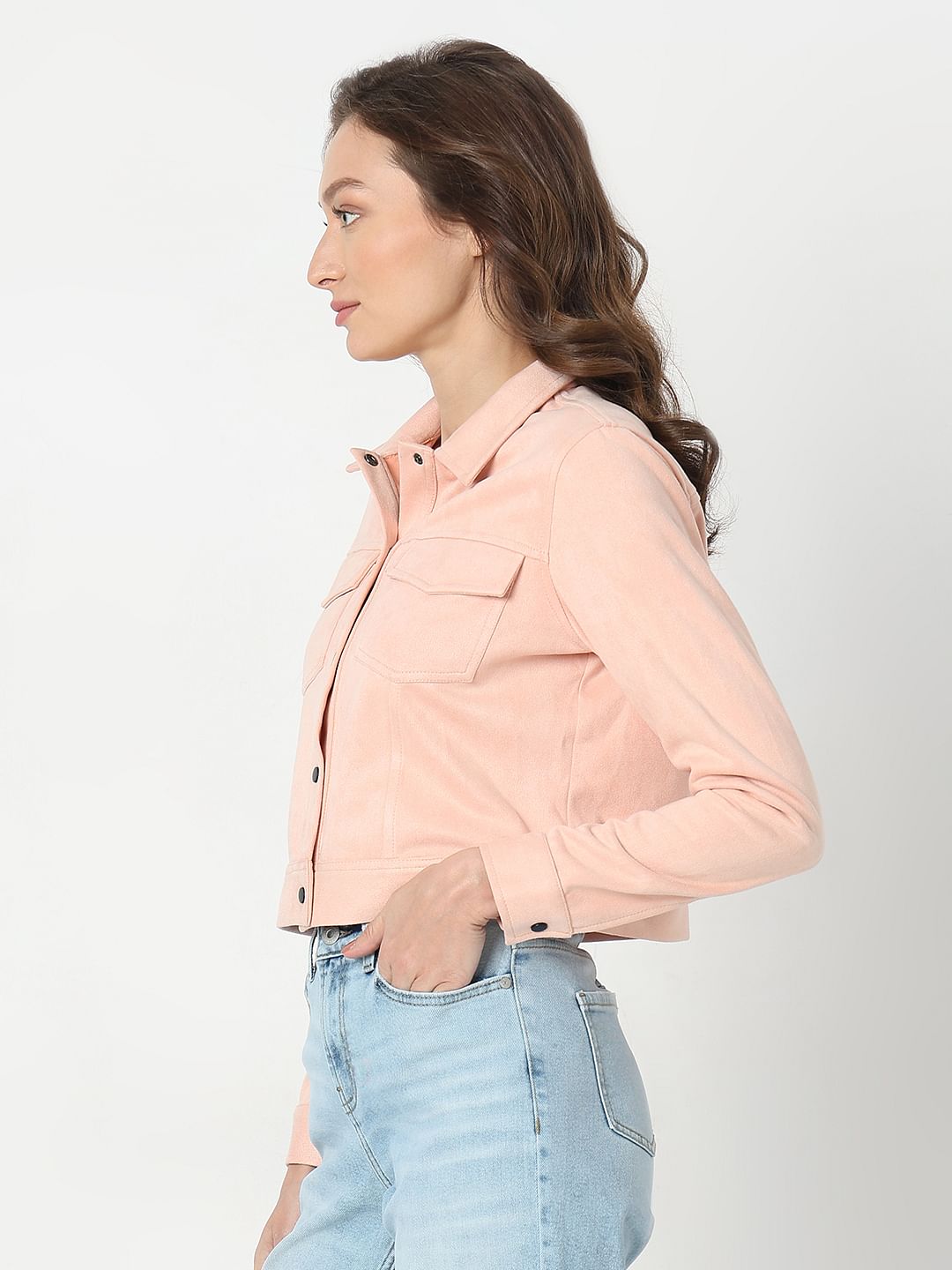 Peach Cropped Suede Jacket