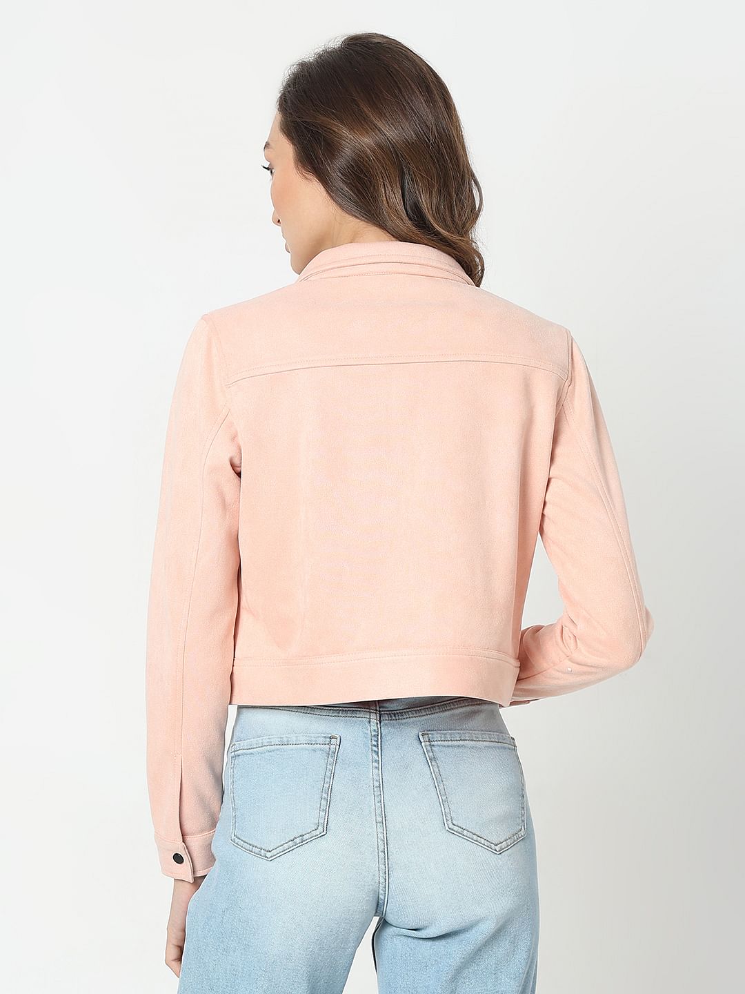Peach Cropped Suede Jacket