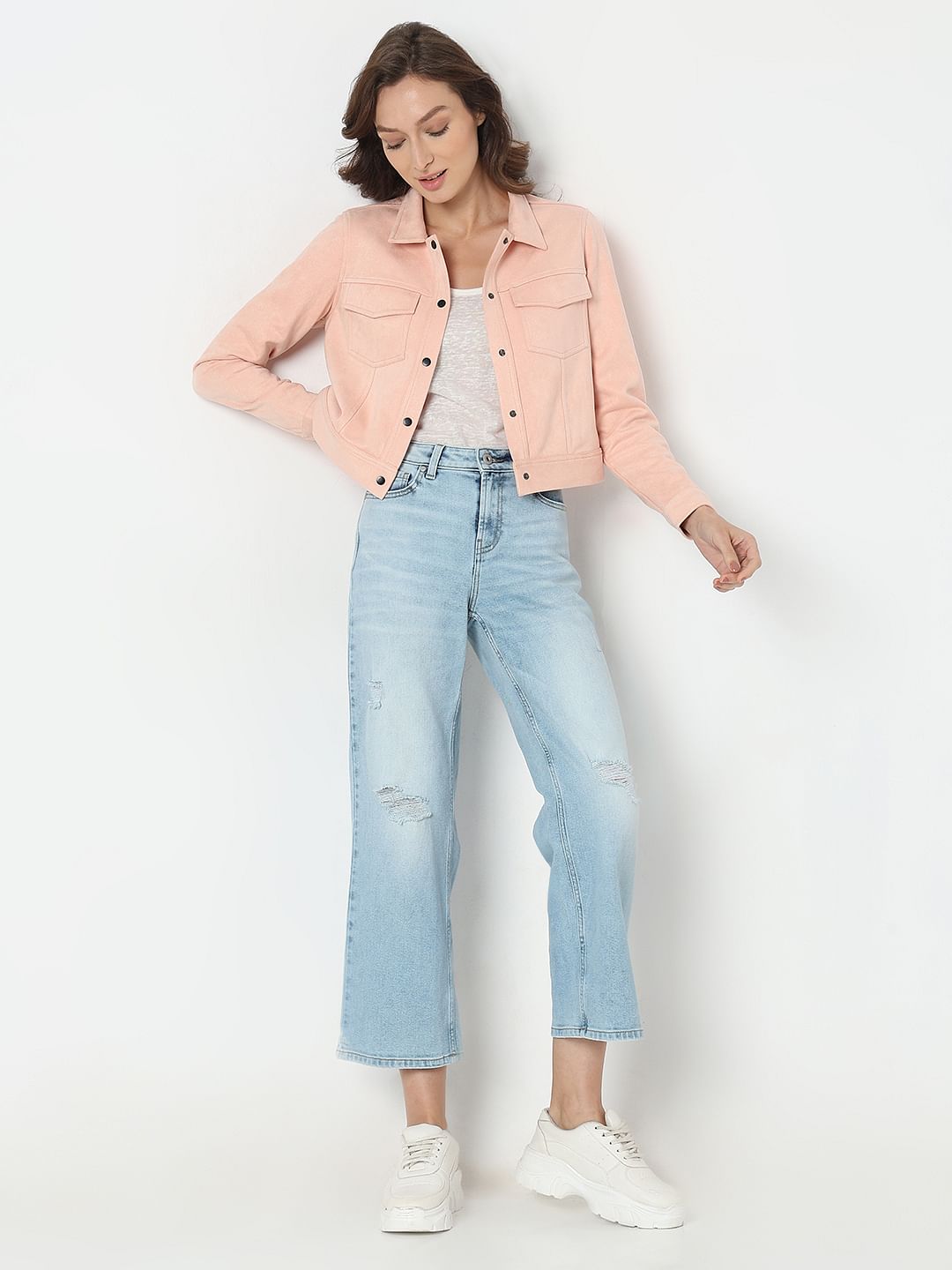 Peach Cropped Suede Jacket