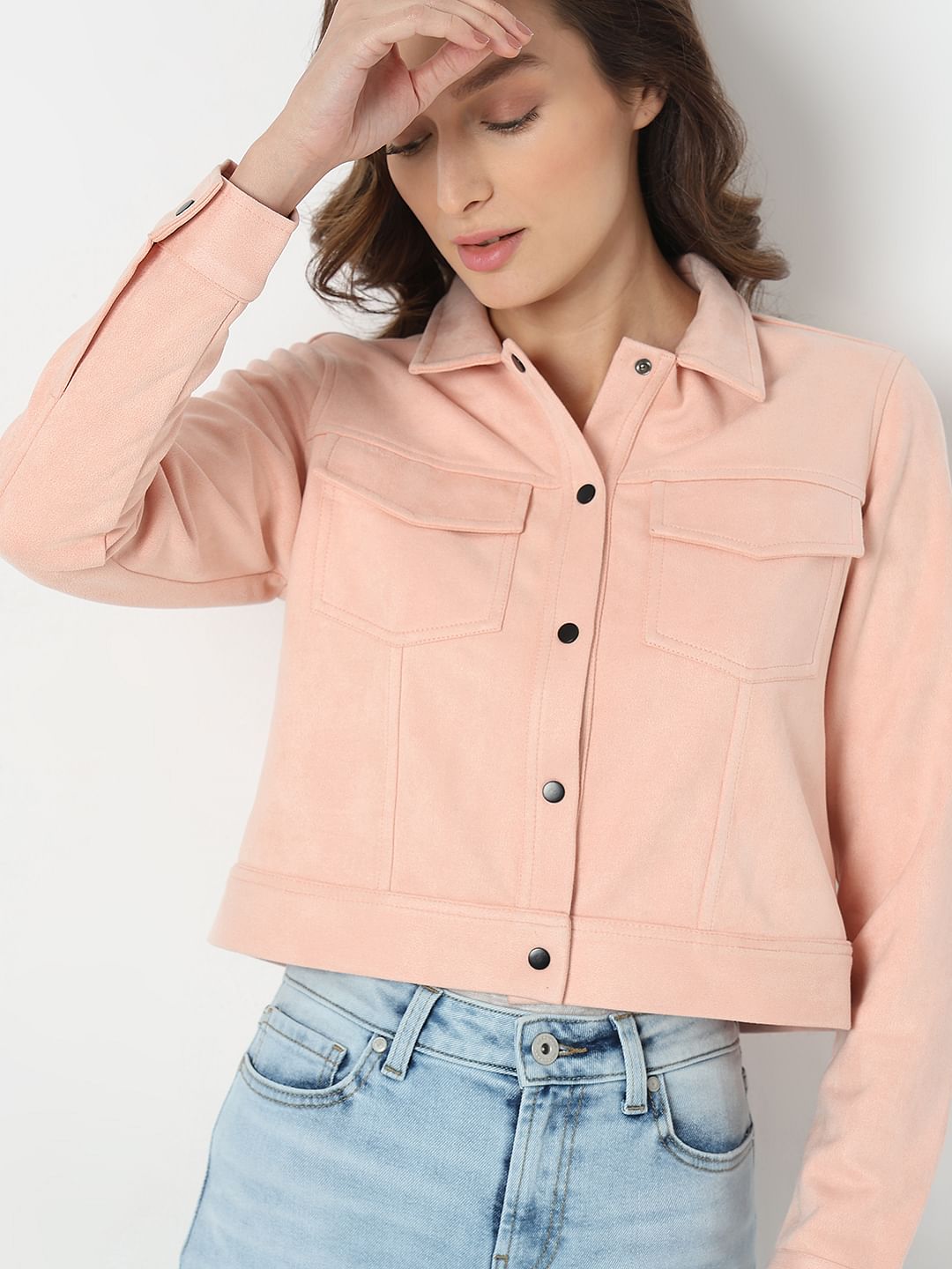 Peach Cropped Suede Jacket
