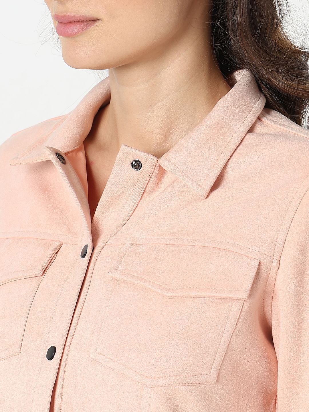 Peach Cropped Suede Jacket