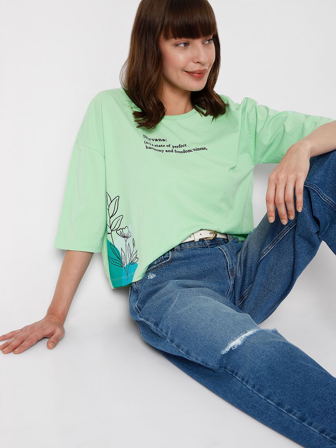 Green Text Print T-Shirt