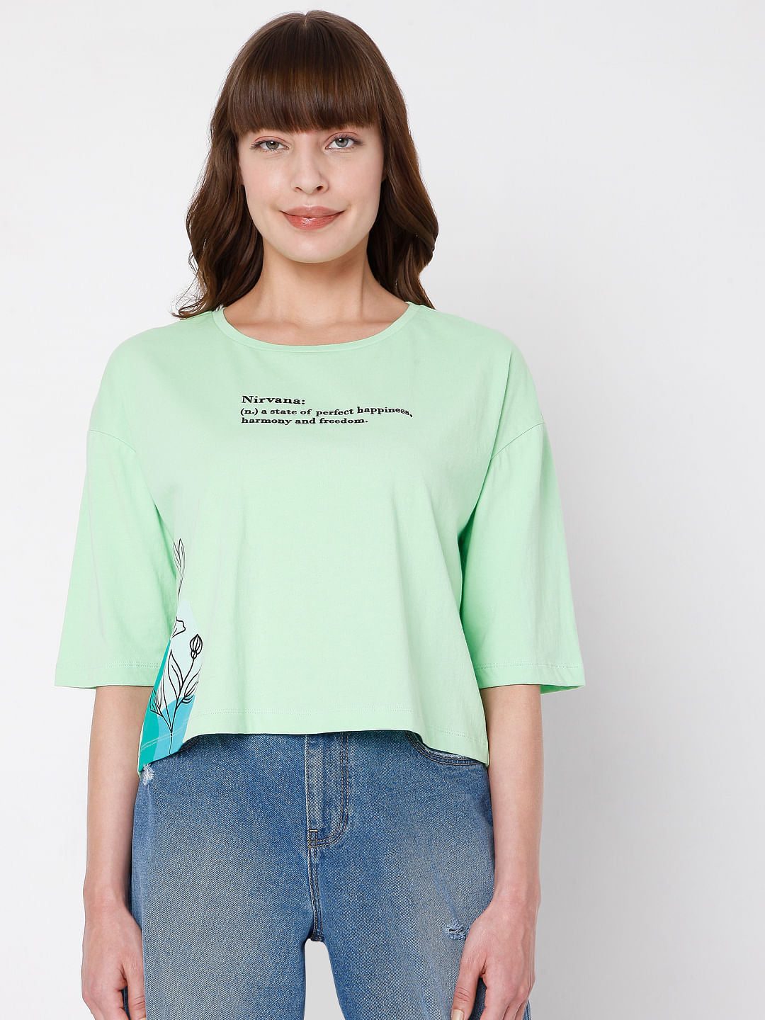 Green Text Print T-Shirt