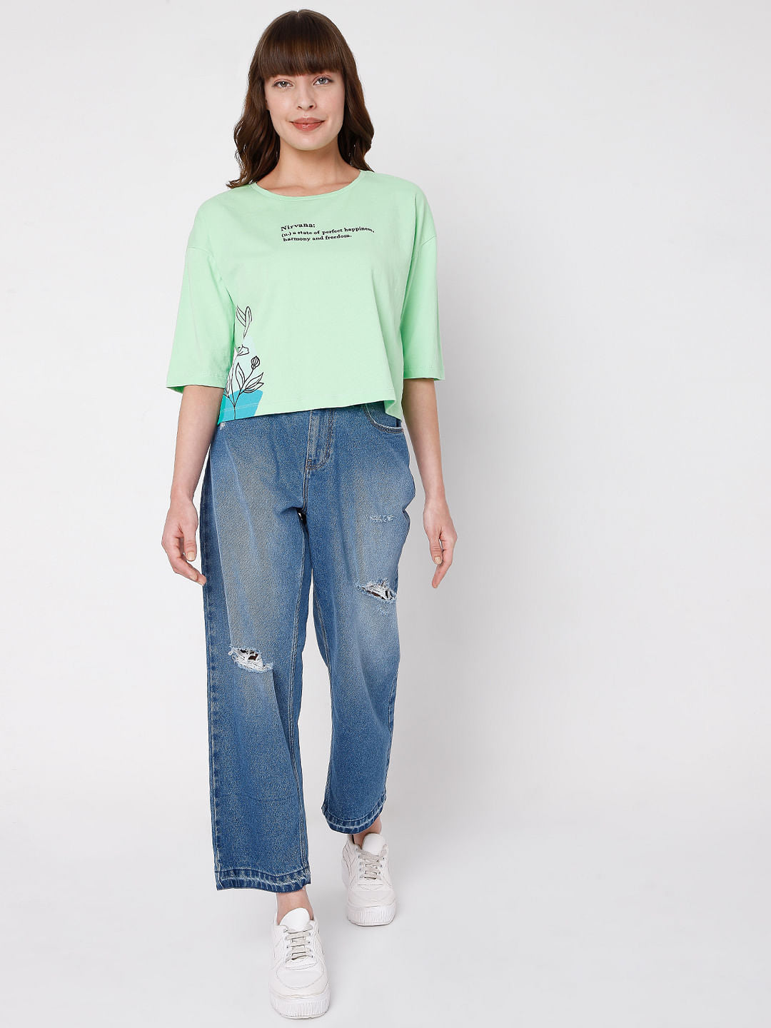 Green Text Print T-Shirt