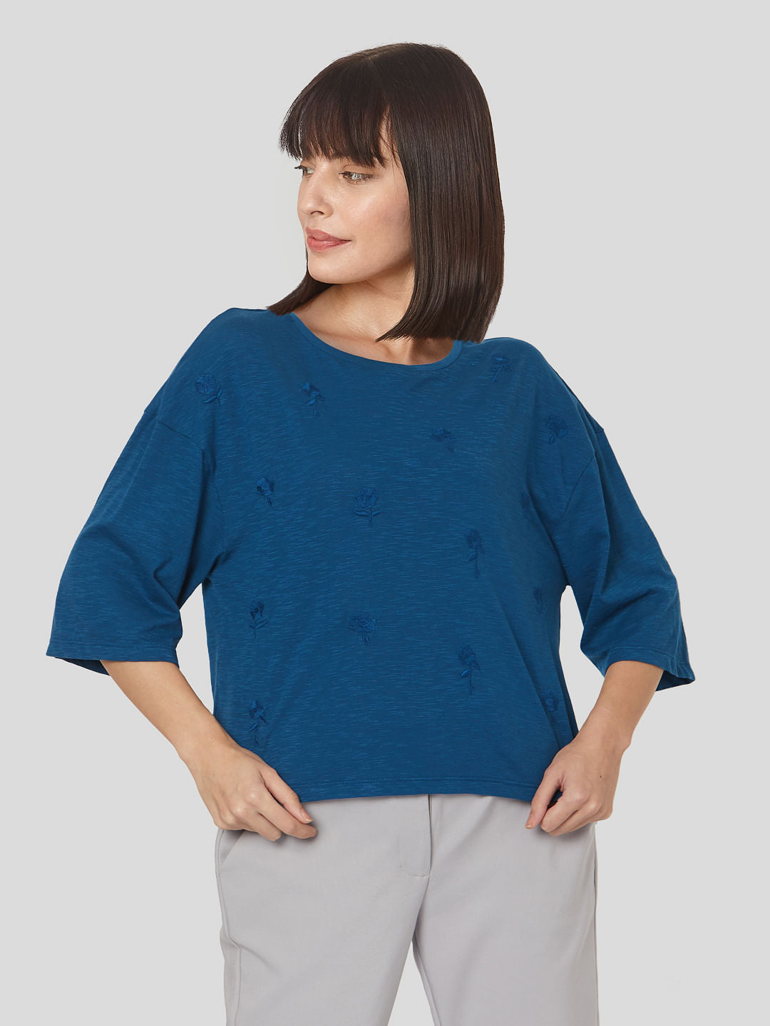 Blue Embroidered Top