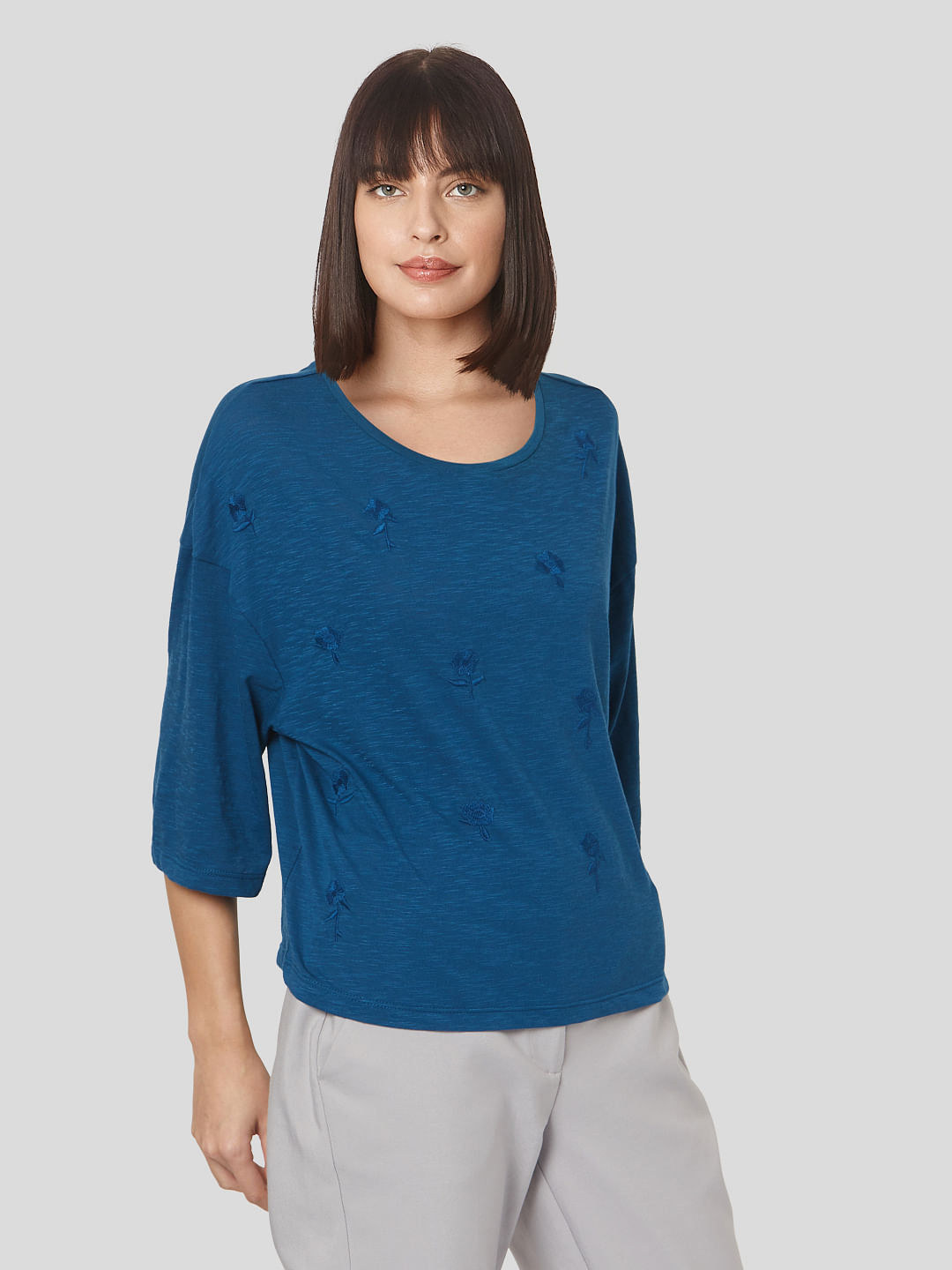Blue Embroidered Top