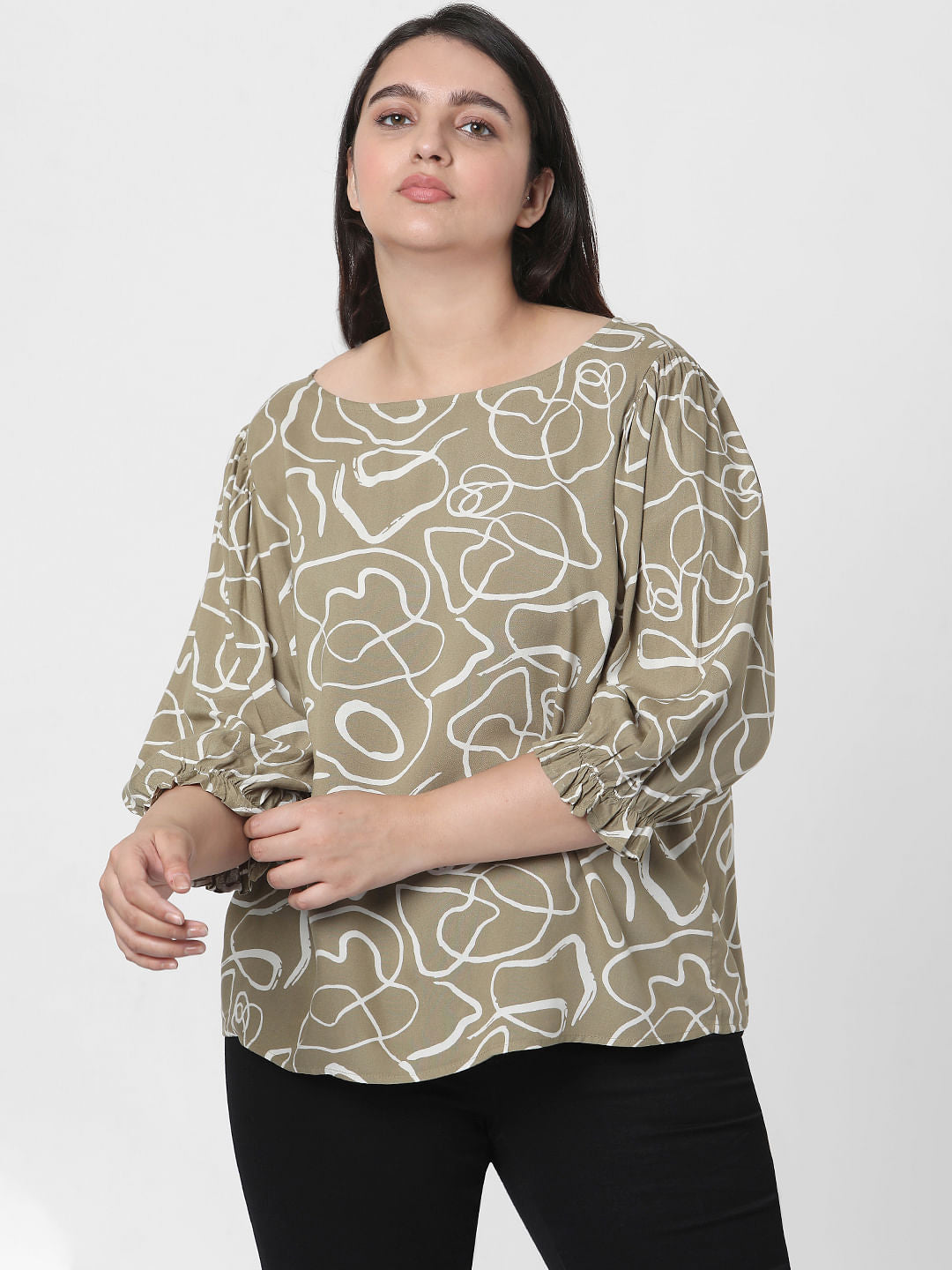 Curve Green Abstract Print Top