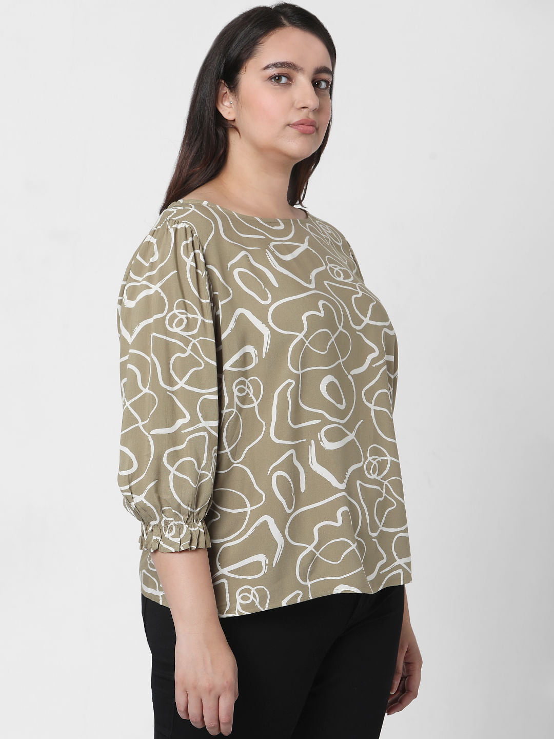 Curve Green Abstract Print Top