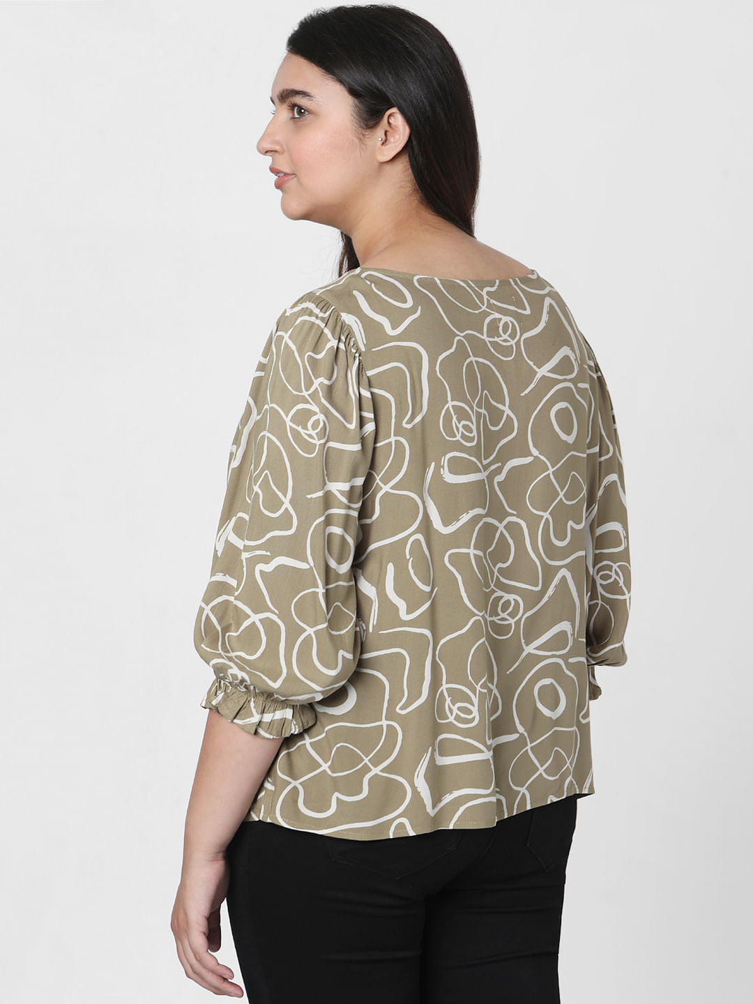 Curve Green Abstract Print Top