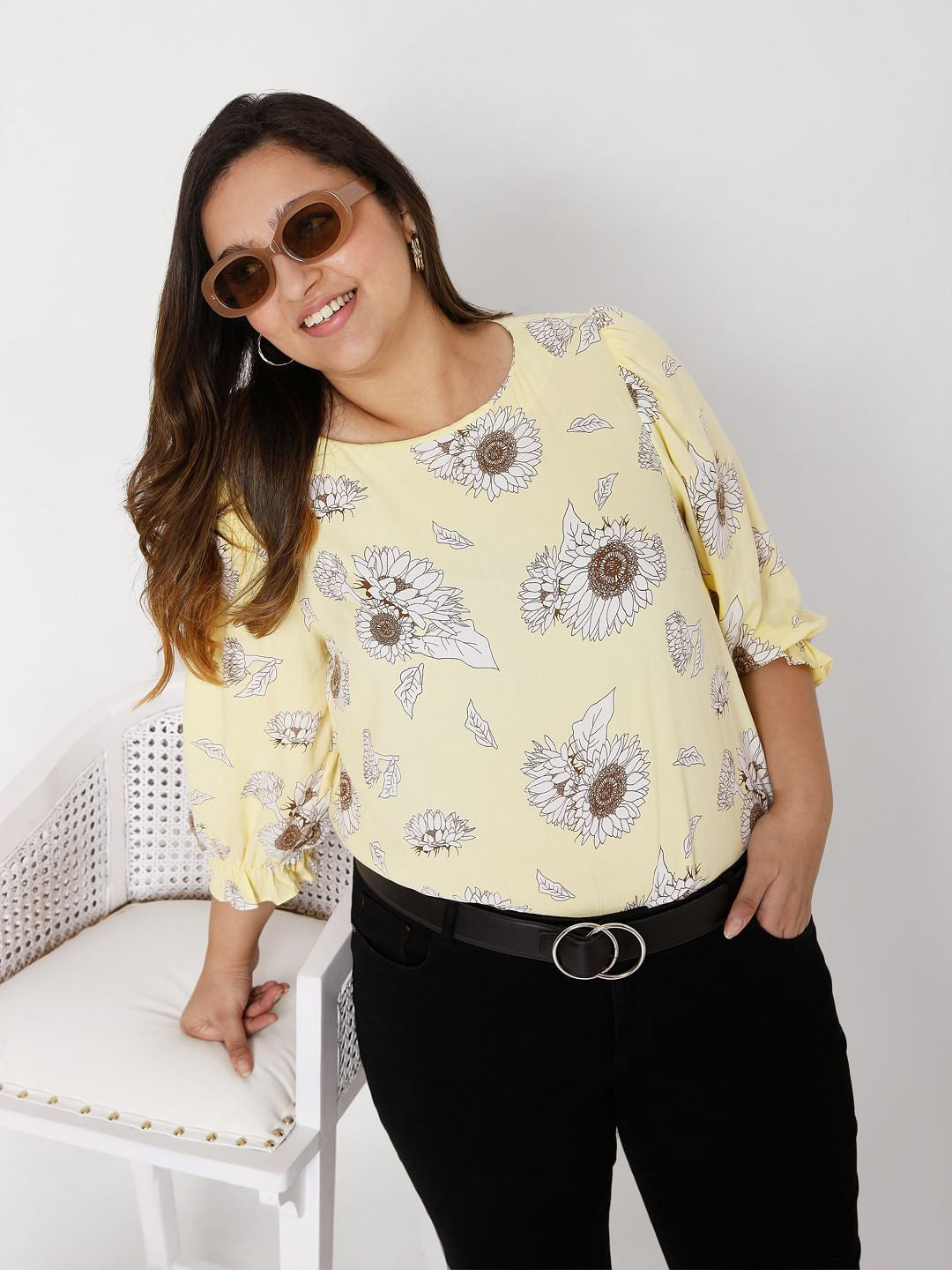 Curve Yellow Floral Top