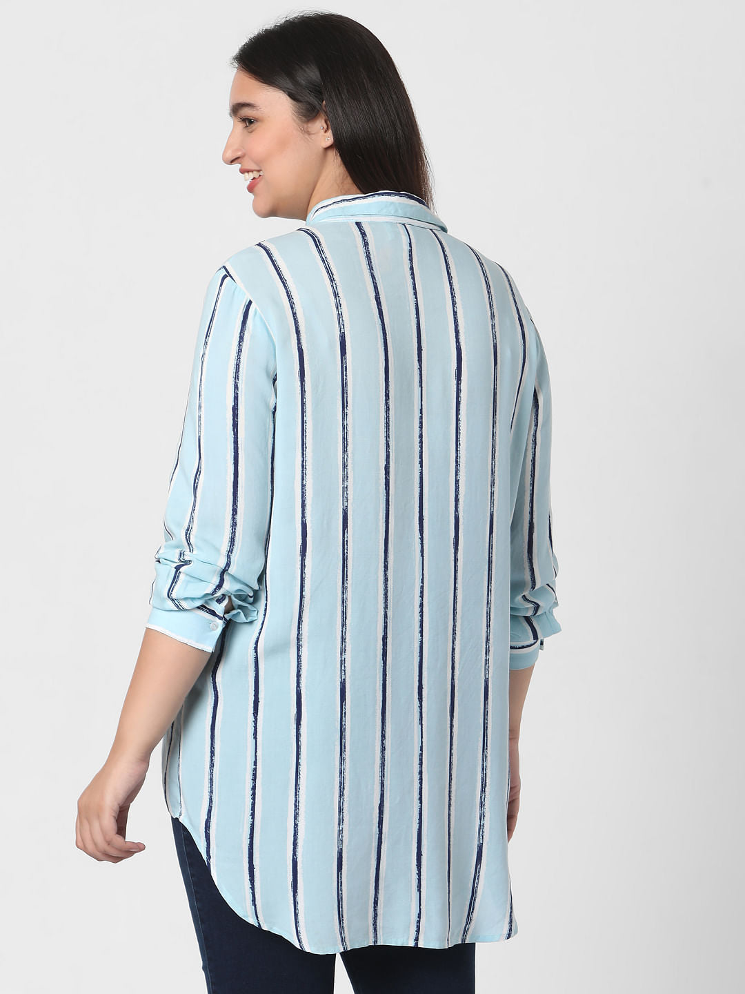Curve Light Blue Striped Tunic Shirt