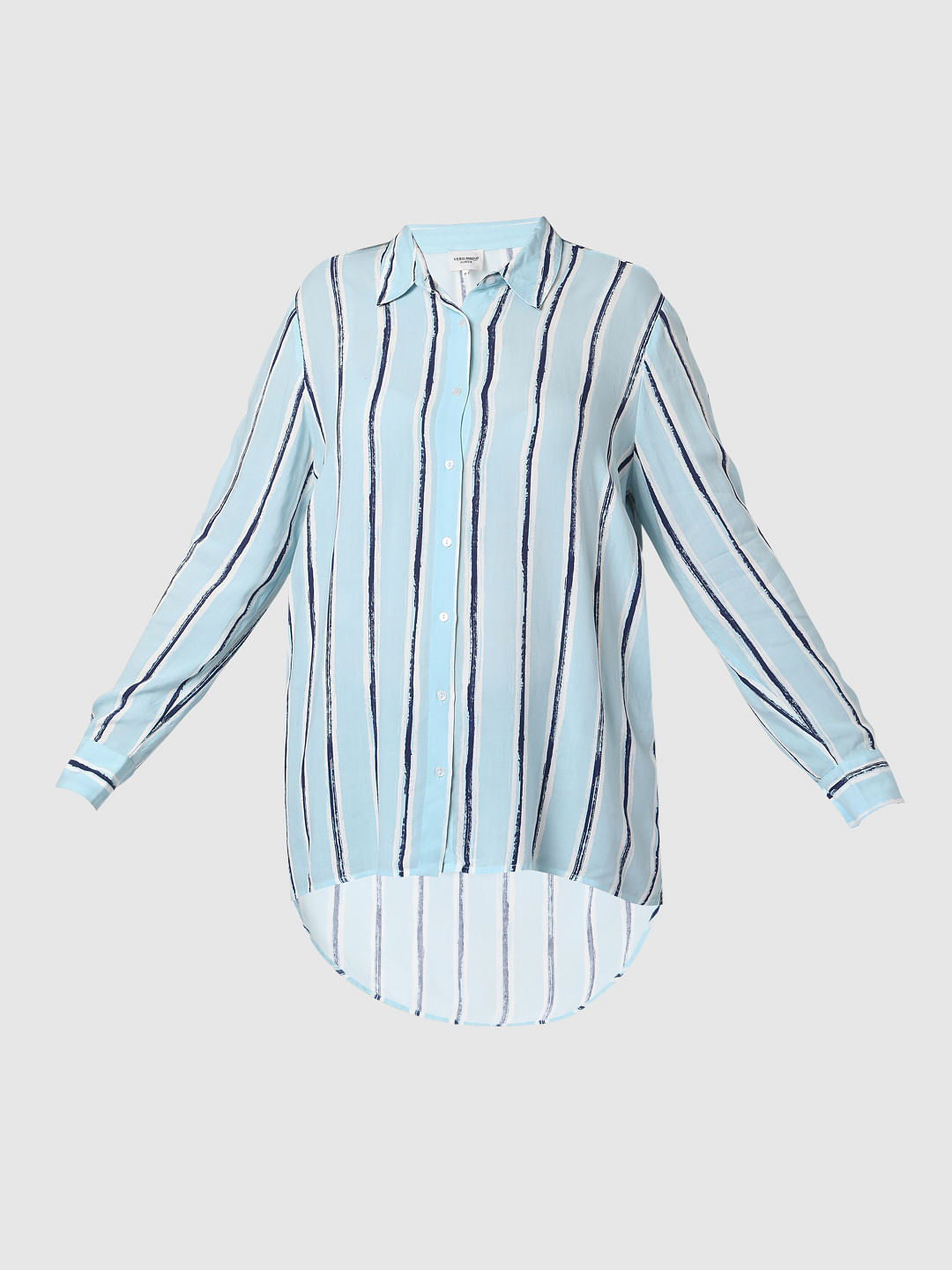 Curve Light Blue Striped Tunic Shirt