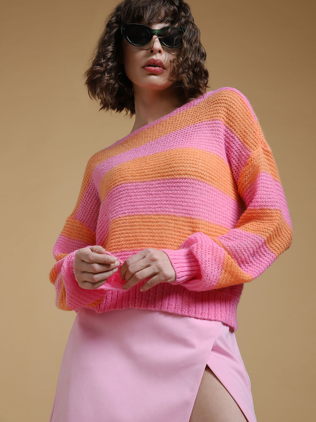 Pink Striped Boatneck Pullover