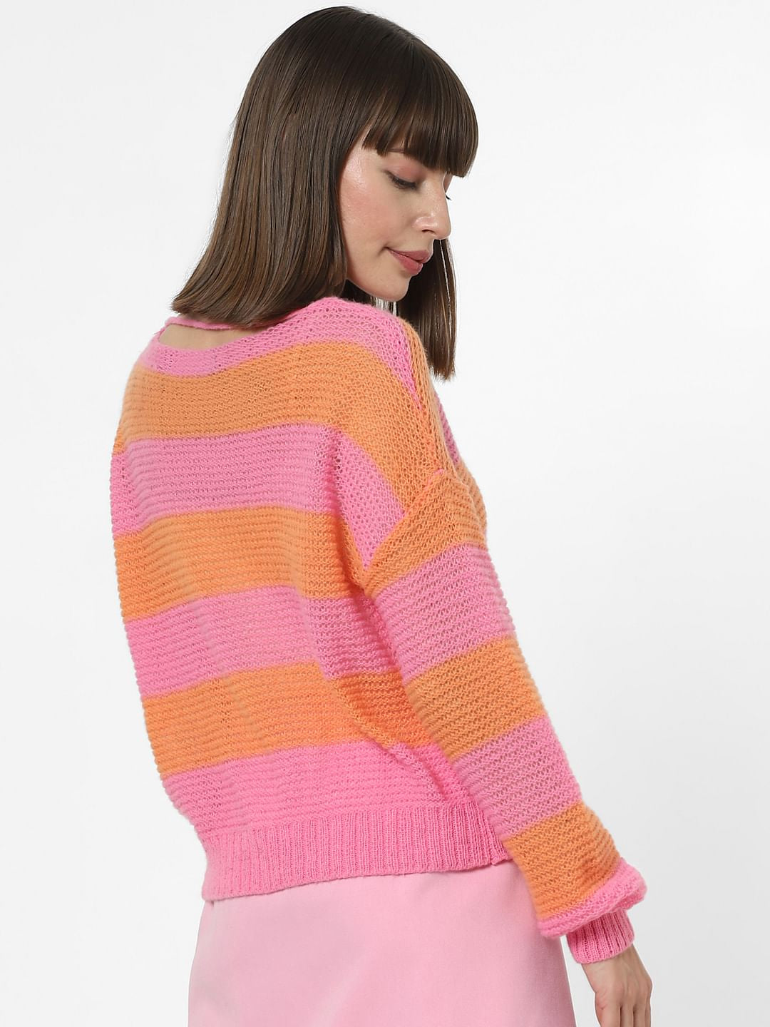 Pink Striped Boatneck Pullover