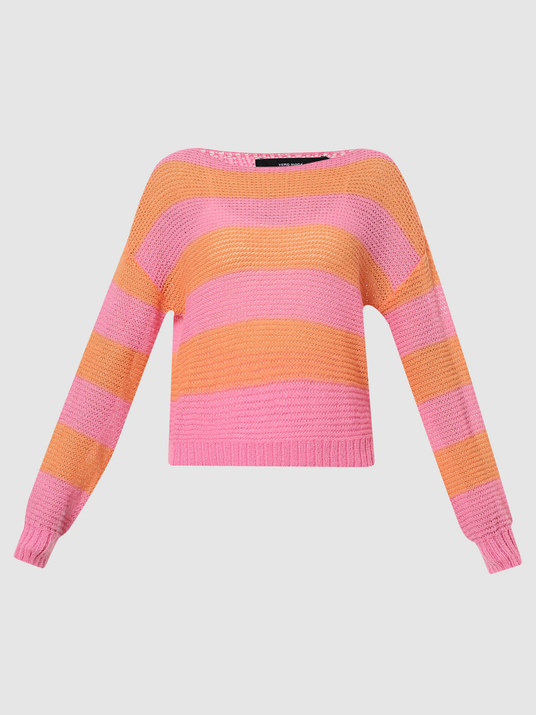 Pink Striped Boatneck Pullover