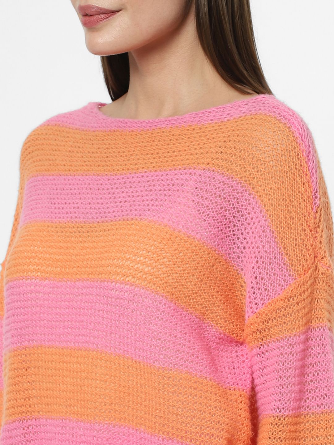 Pink Striped Boatneck Pullover