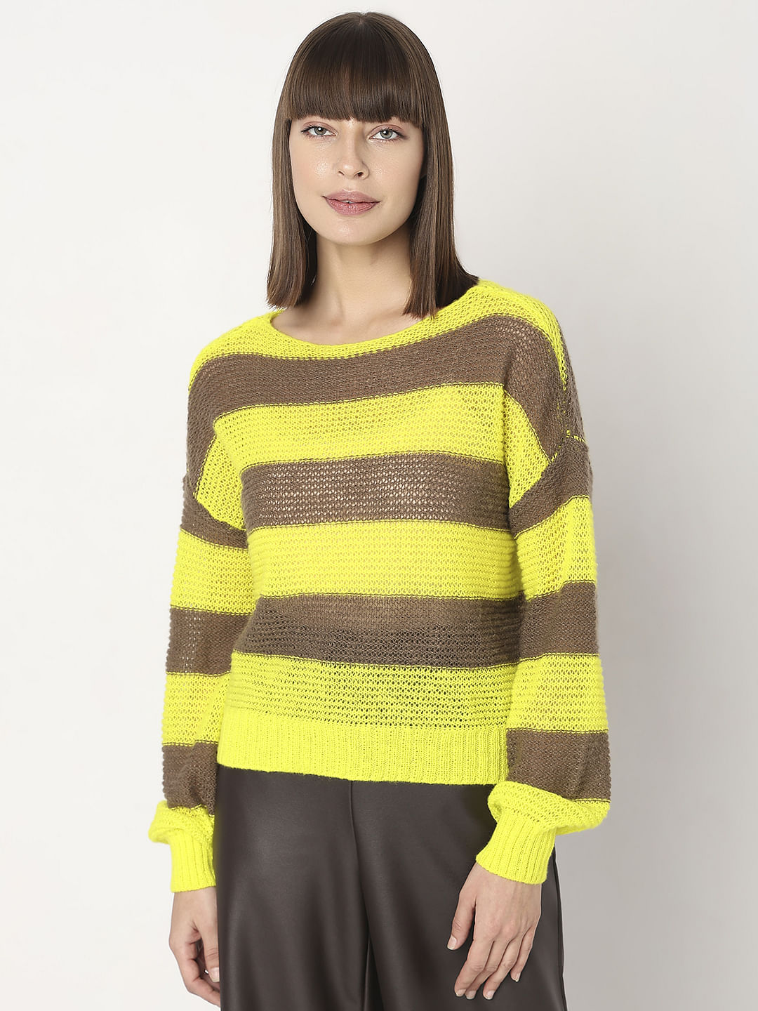 Green Striped Boatneck Pullover