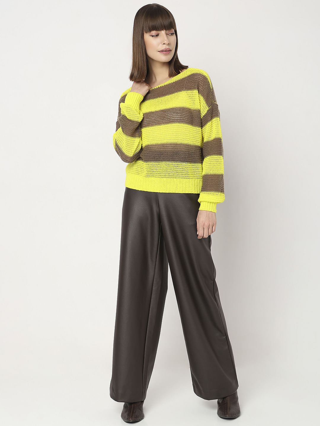 Green Striped Boatneck Pullover