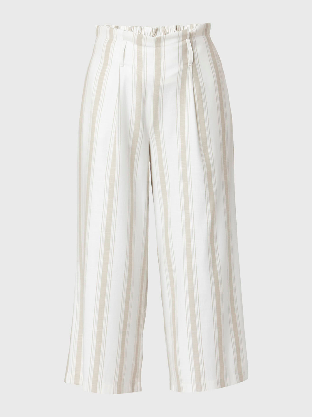 Beige Mid Rise Striped Culottes