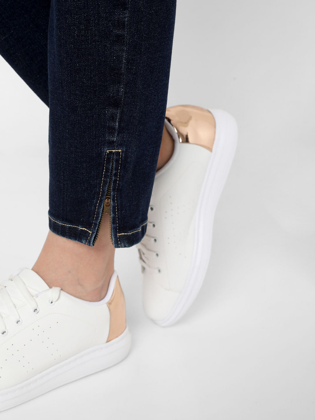 Blue High Rise Ankle Zipper Slim Jeans