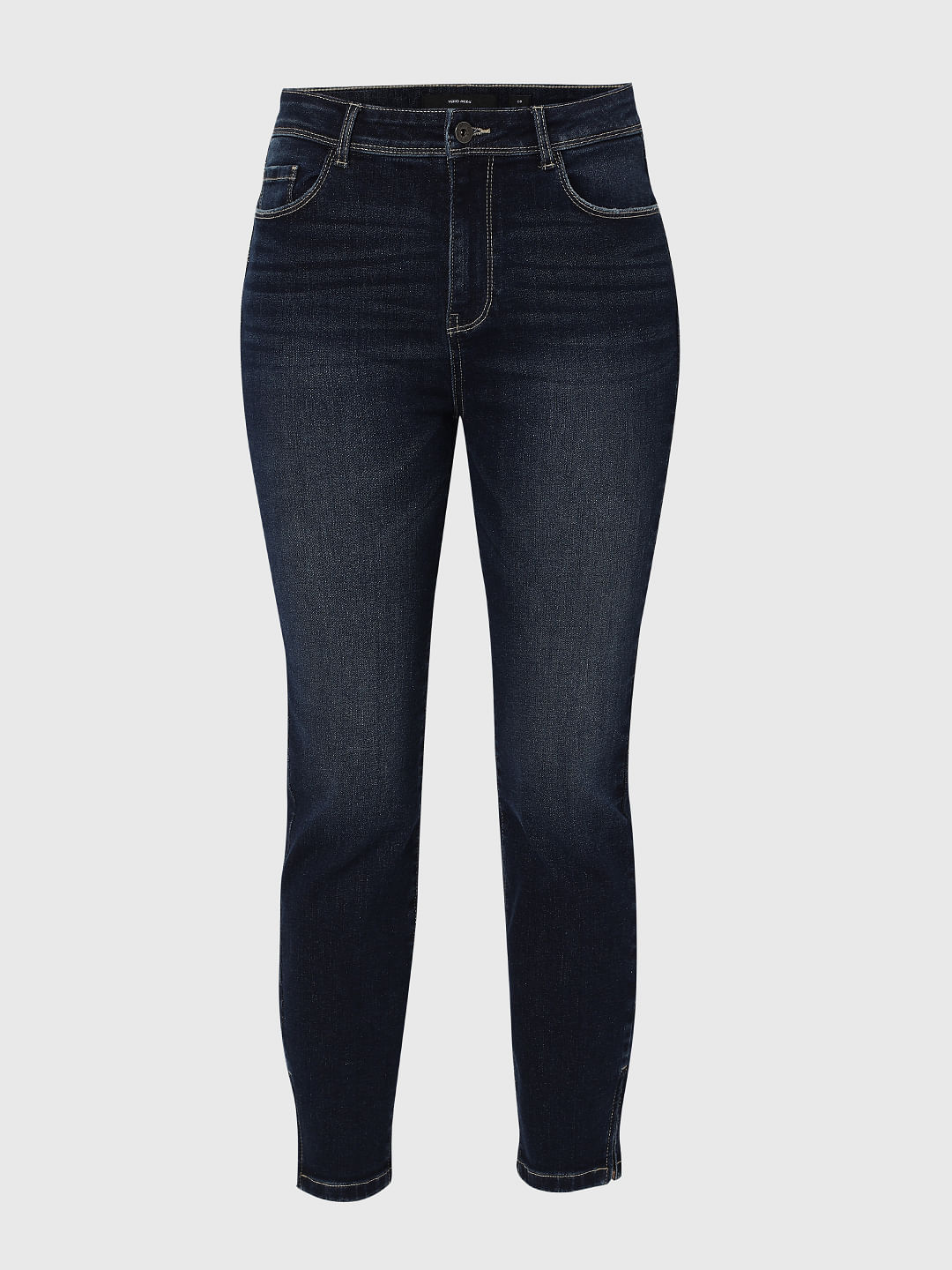 Blue High Rise Ankle Zipper Slim Jeans