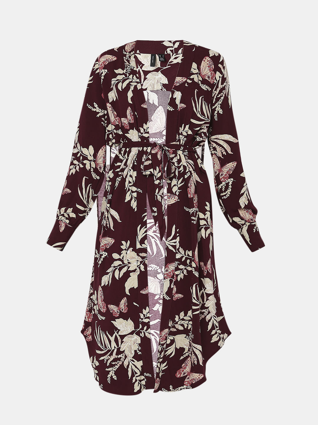 Maroon Floral Print Kimono