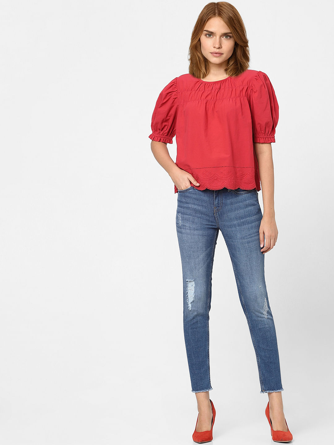 Red Embroidered Top