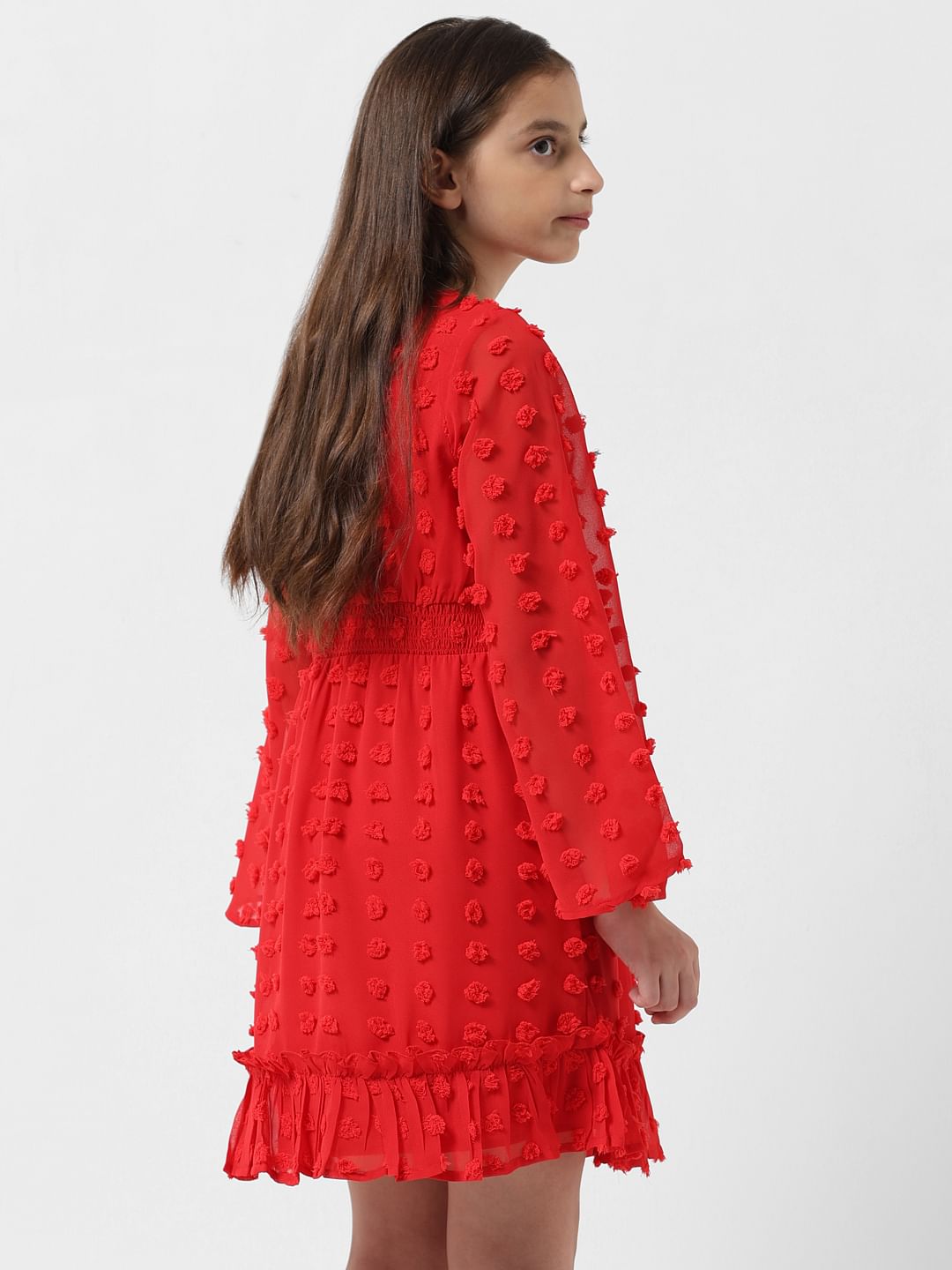 Girl Red Textured Fit & Flare Dress