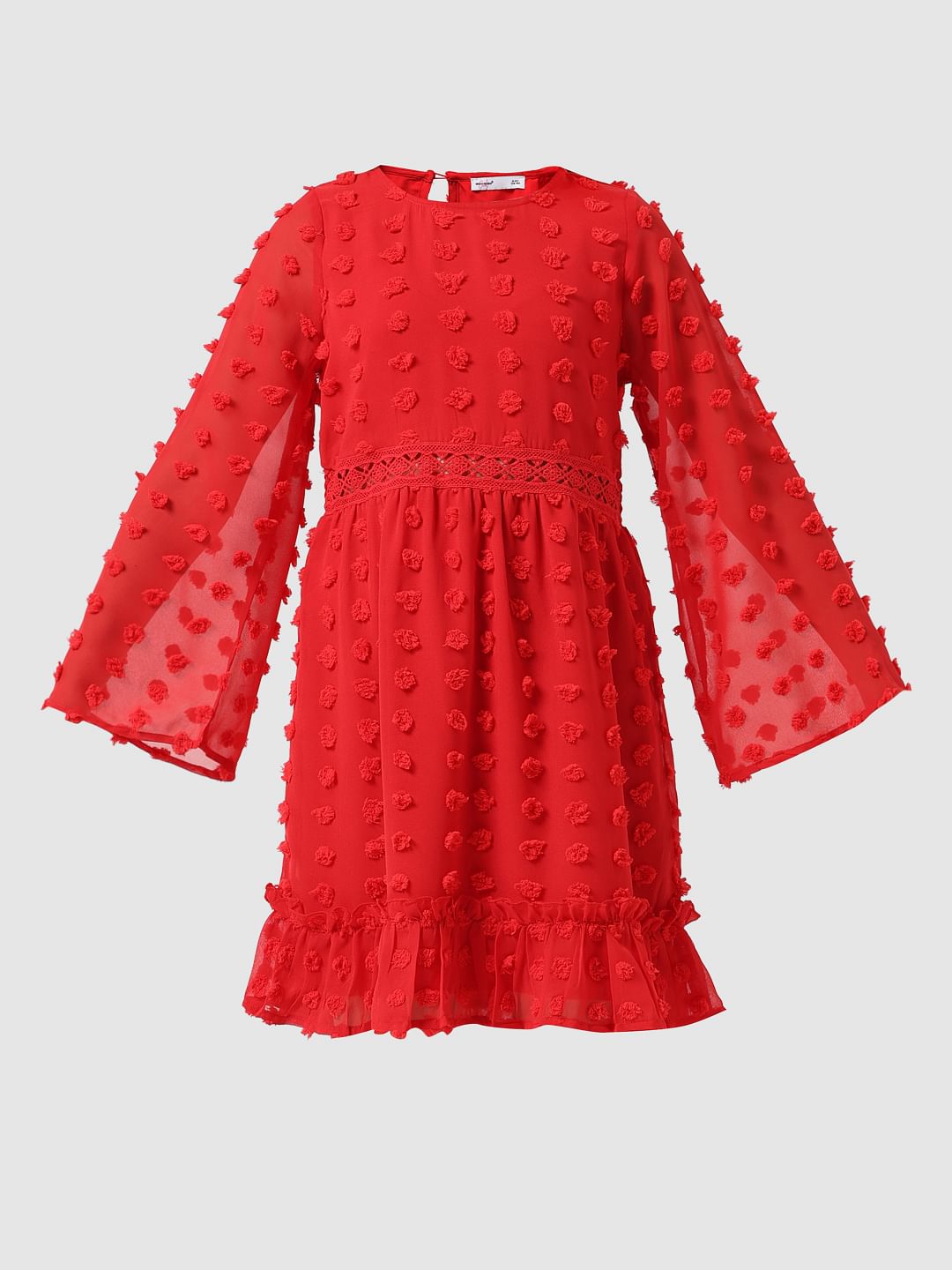 Girl Red Textured Fit & Flare Dress
