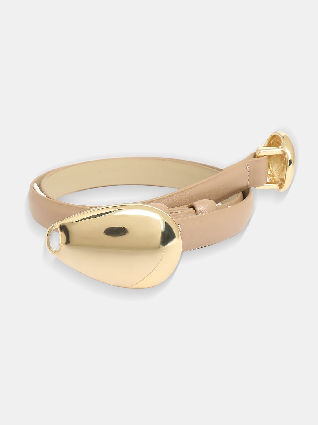 Beige Snap Buckle Dress Belt