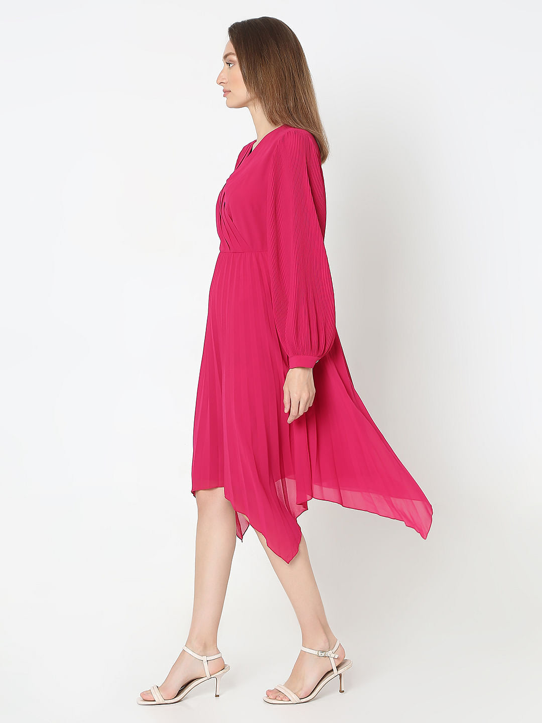 Pink Pleated Asymmetric Dress
