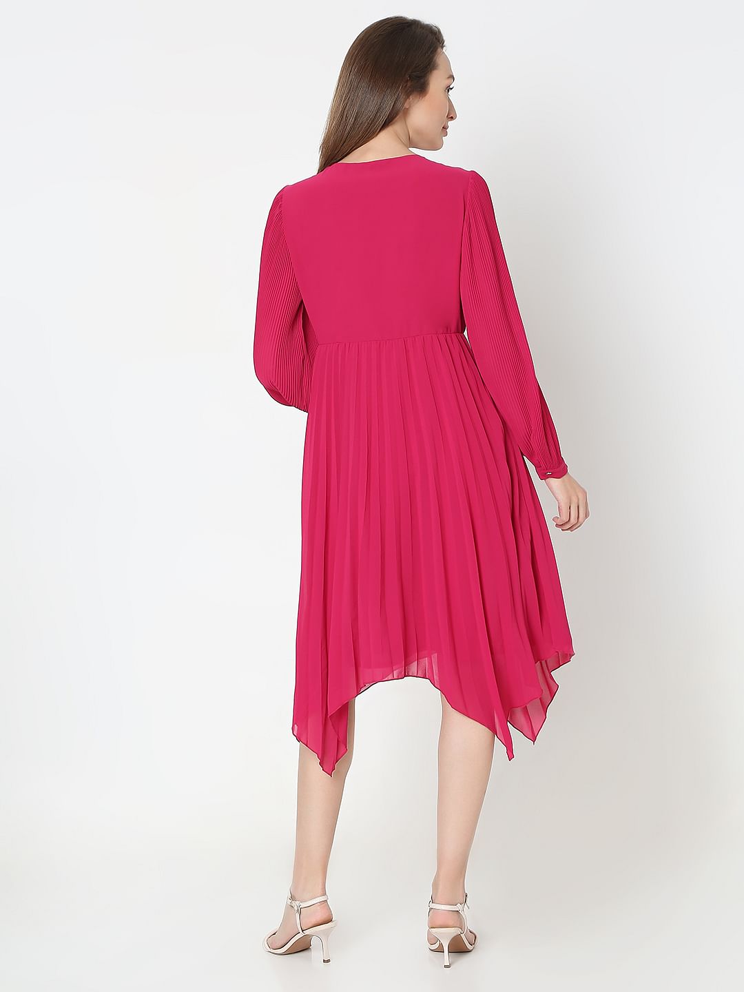 Pink Pleated Asymmetric Dress