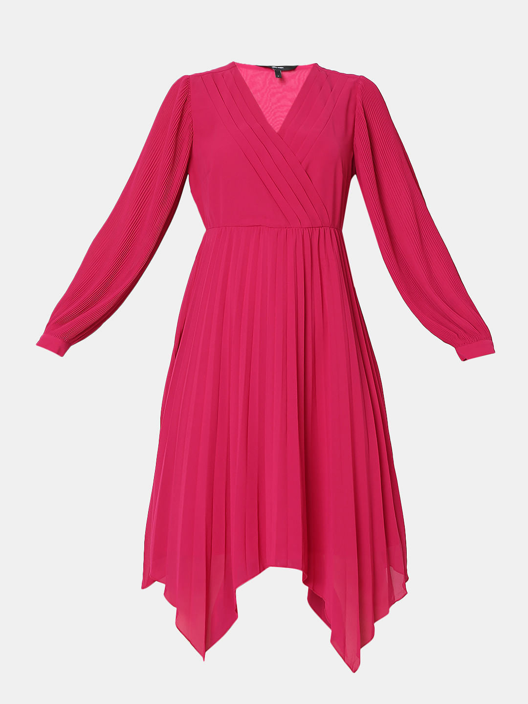 Pink Pleated Asymmetric Dress