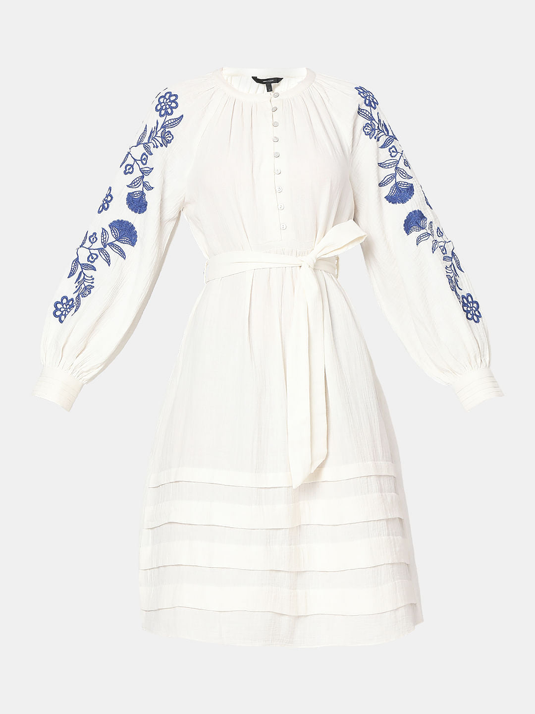 White Contrast Embroidery Dress