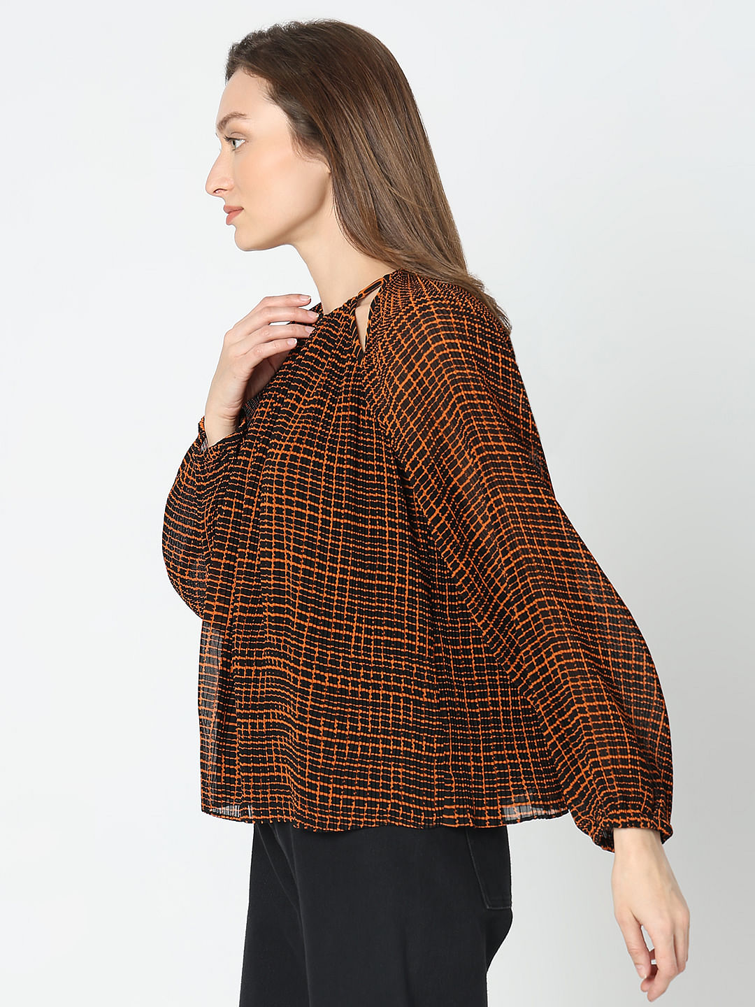 Rust Geometric Print Top