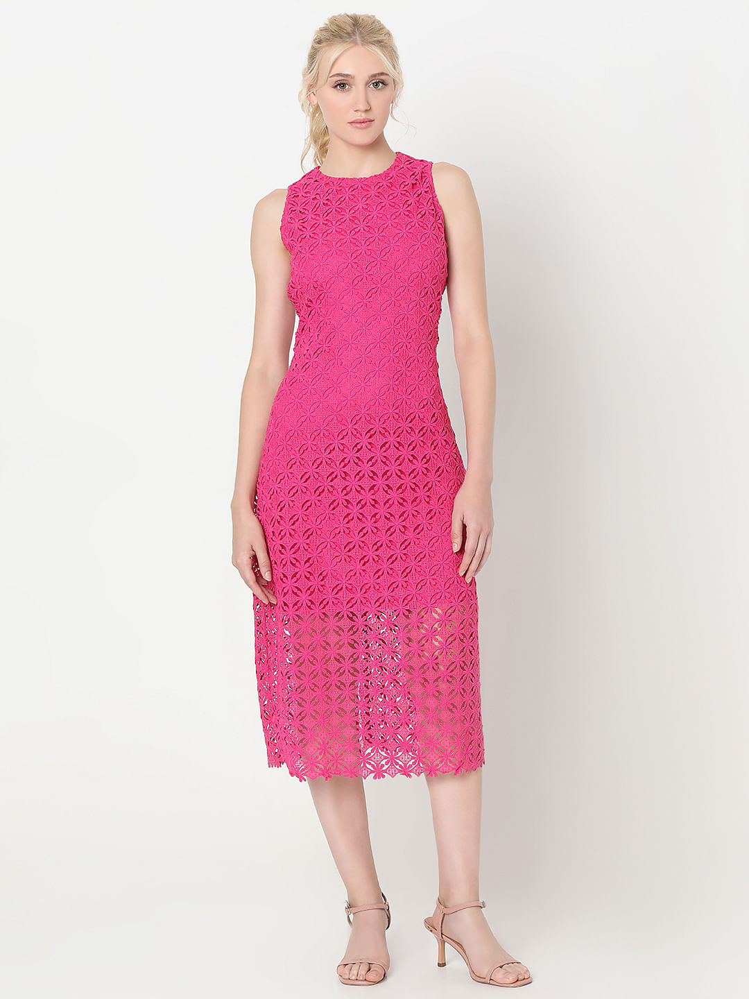 Pink Lace Midi Dress