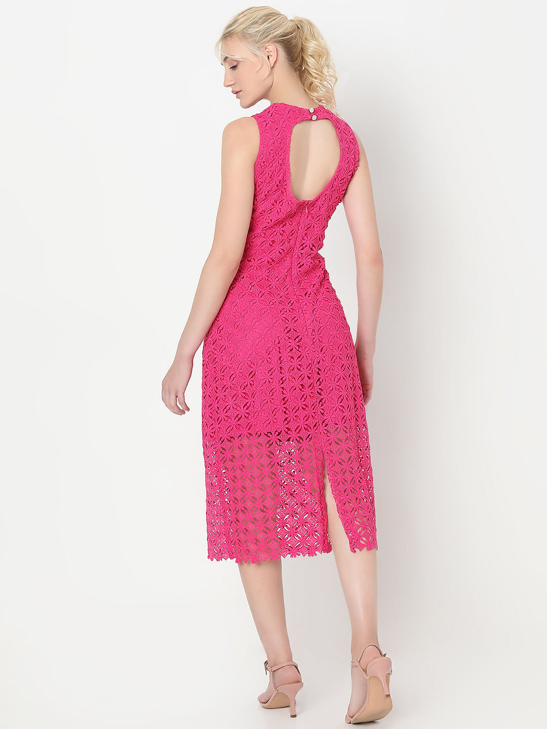 Pink Lace Midi Dress