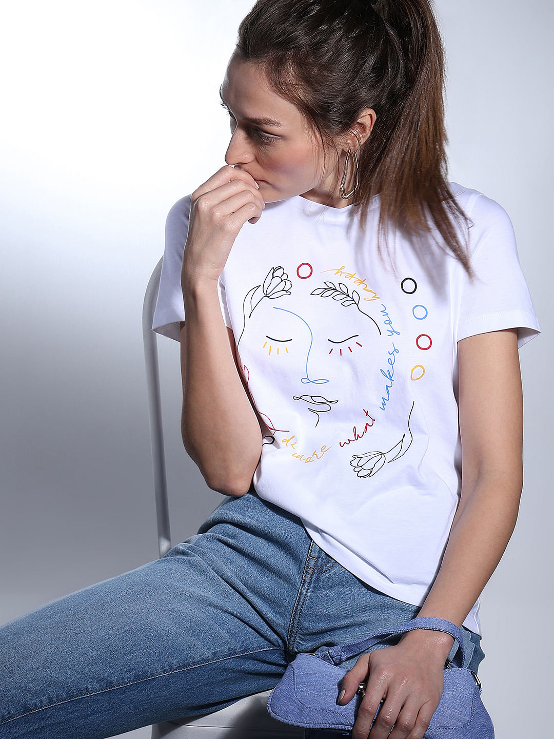 White Sketchface Cotton T-Shirt