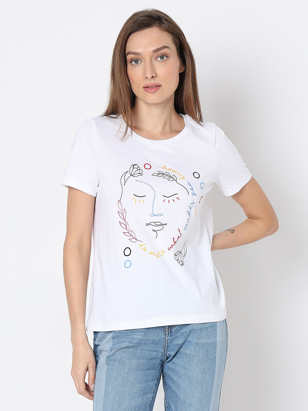 White Sketchface Cotton T-Shirt