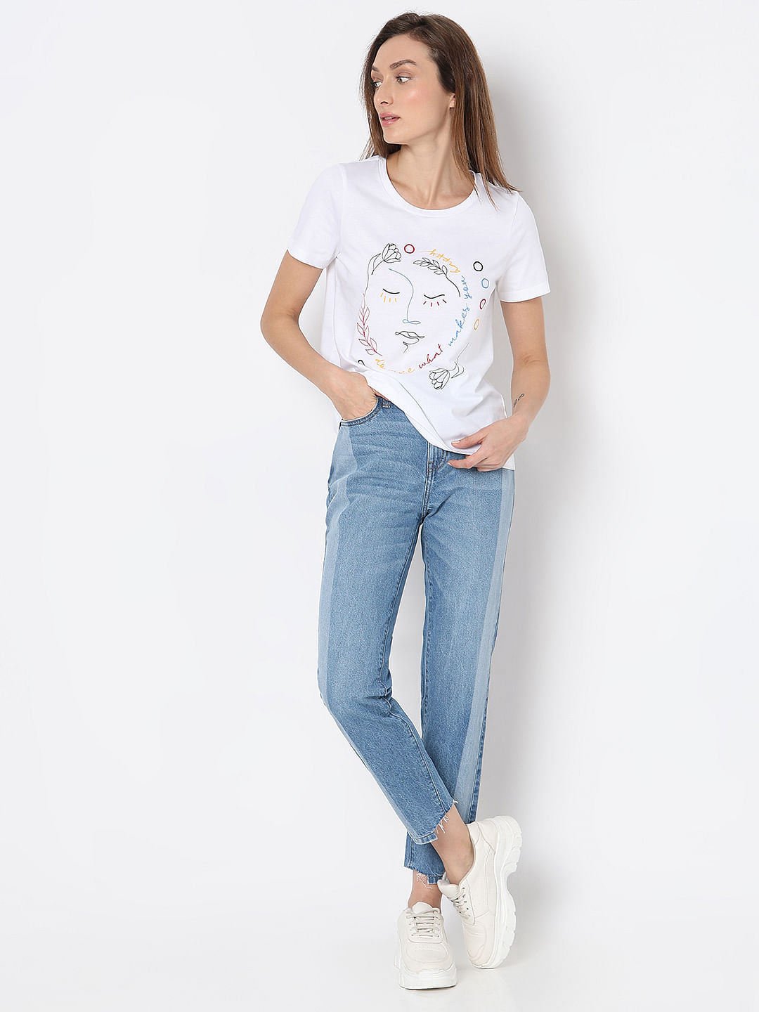 White Sketchface Cotton T-Shirt