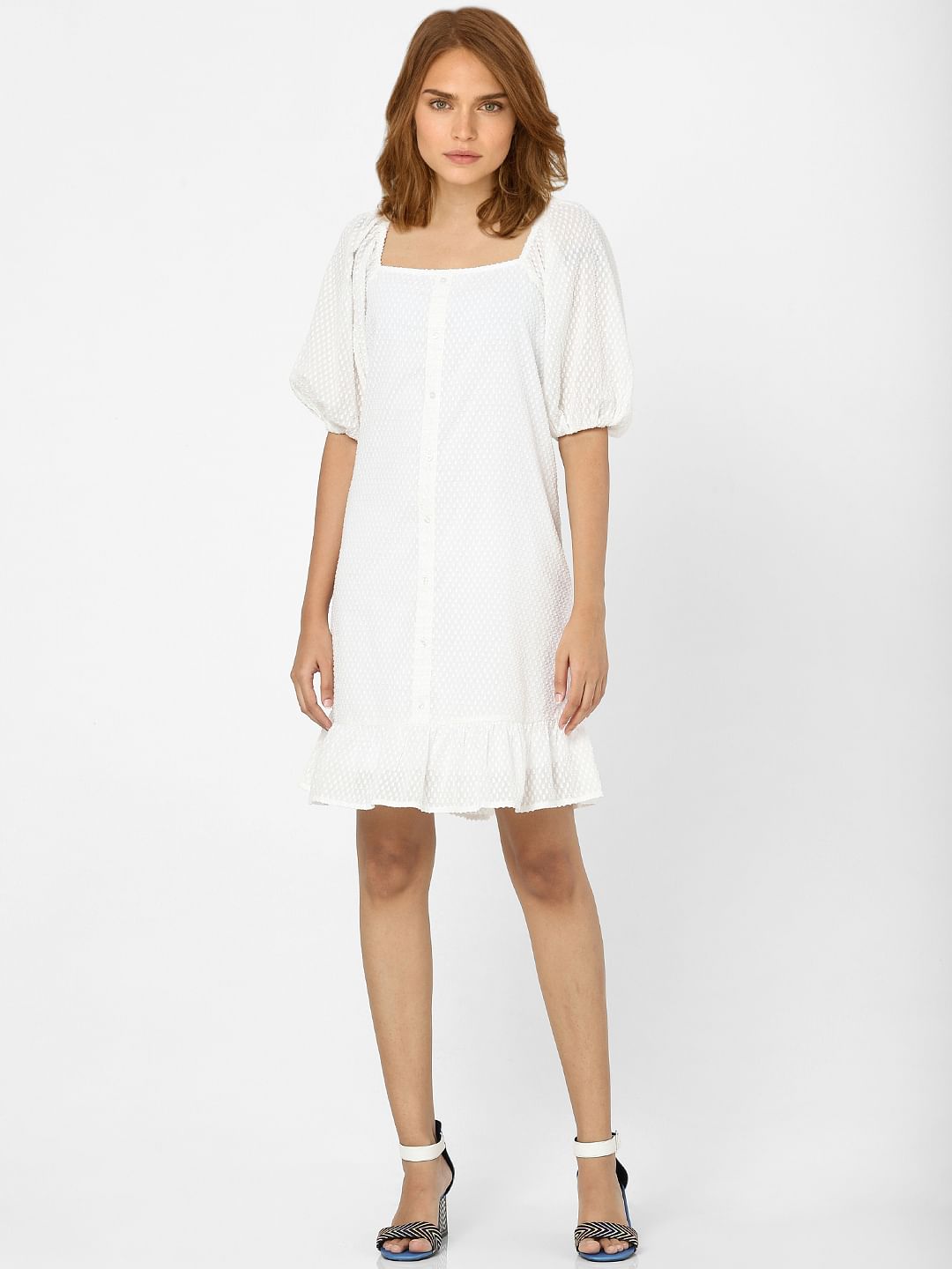 White Textured Shift Dress