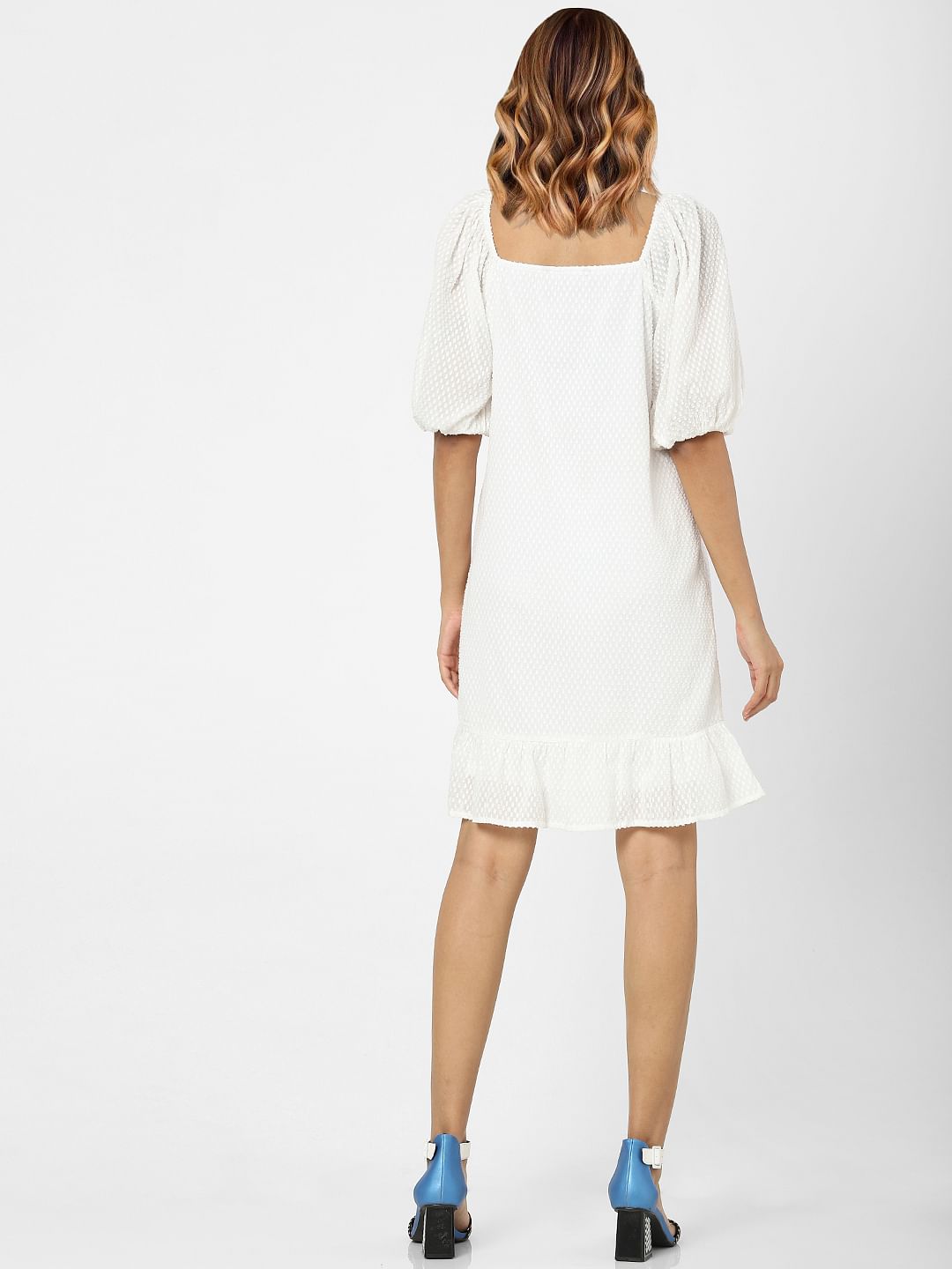 White Textured Shift Dress