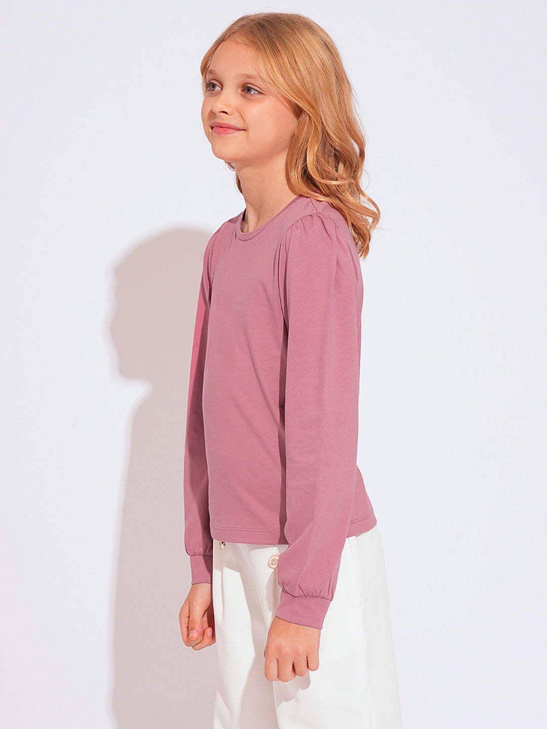Girls Pink O-Neck Cotton Top