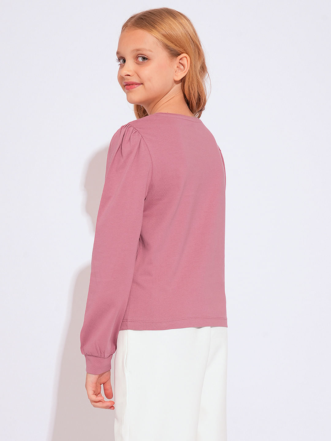 Girls Pink O-Neck Cotton Top