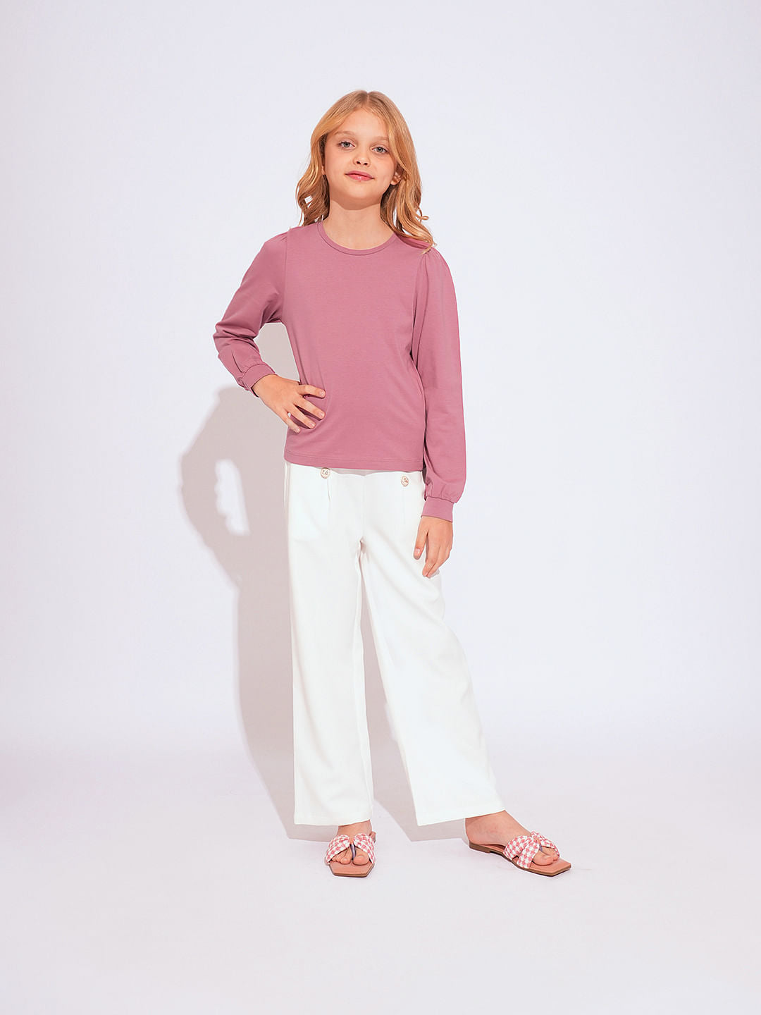 Girls Pink O-Neck Cotton Top