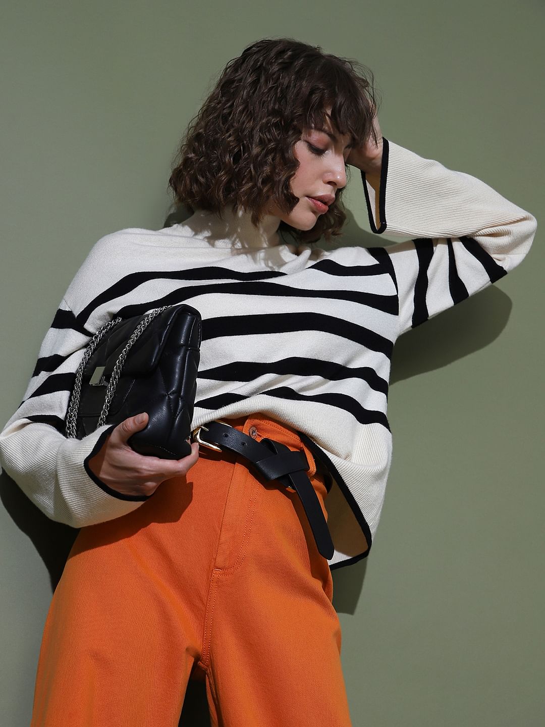 Off-White High Neck Striped Pullover