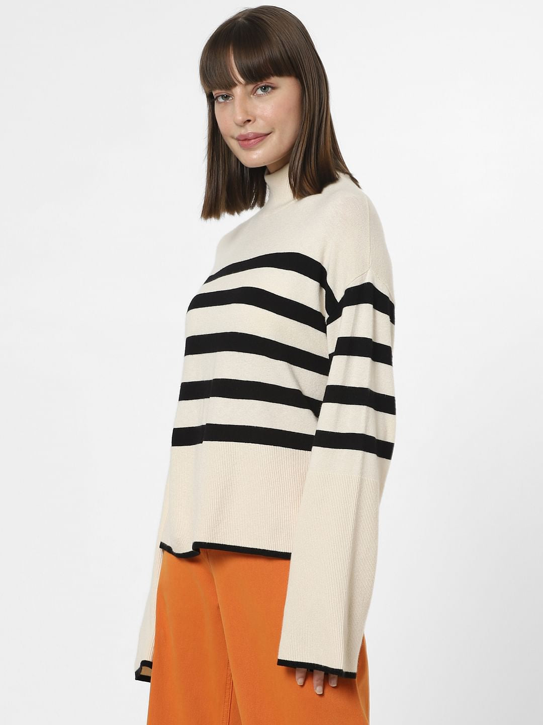 Off-White High Neck Striped Pullover