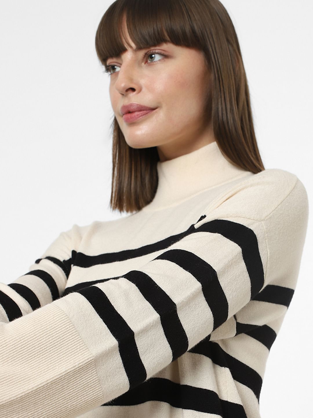 Off-White High Neck Striped Pullover