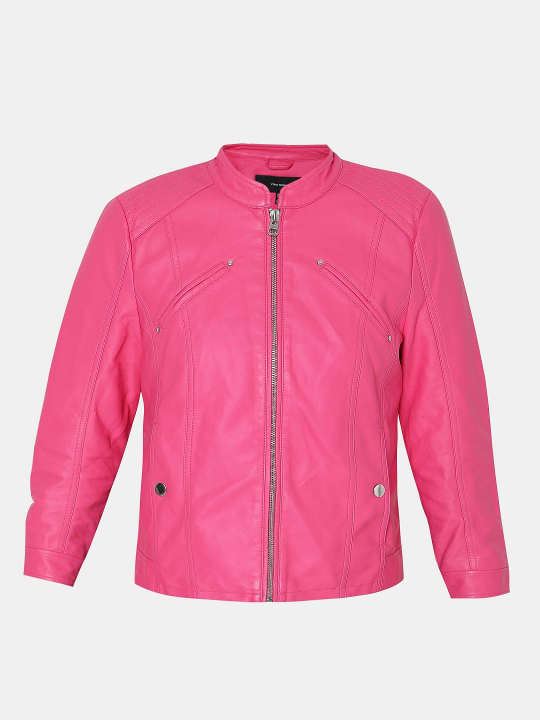Hot Pink Faux Leather Biker Jacket